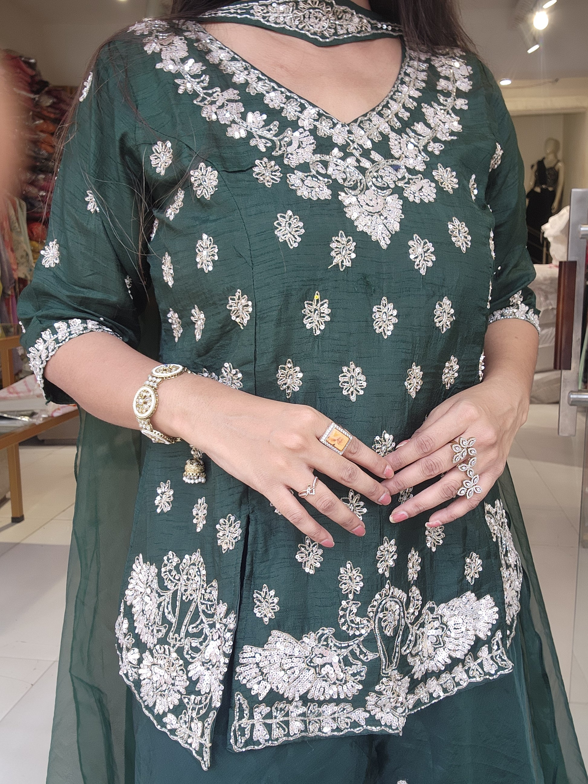 Dark green divider peplum dress with choker MODERNSAHIBA Dark green divider peplum dress with choker MODERNSAHIBA