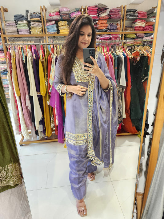 Lavender real mirror farshi salwar suit