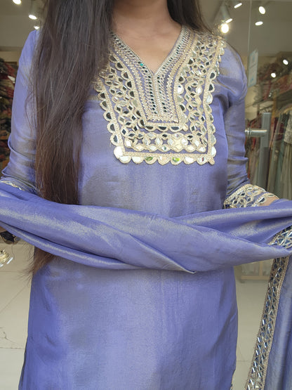 Lavender real mirror farshi salwar suit