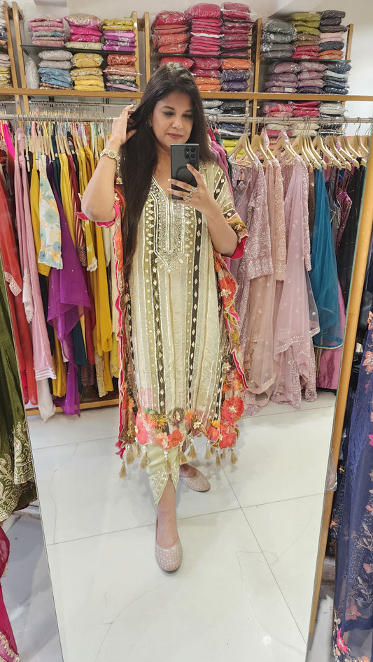 Shades of green gotapatti kaftan set