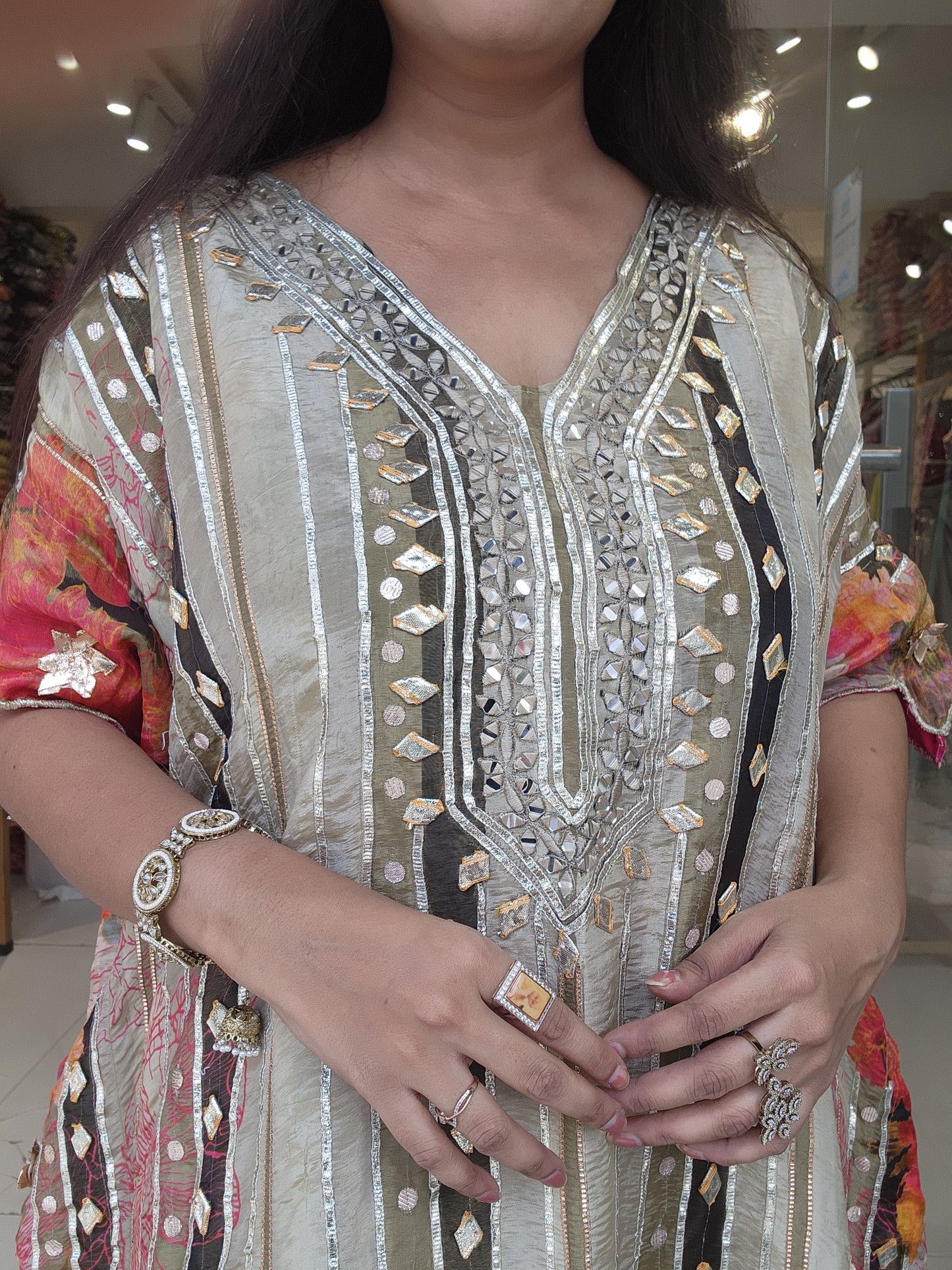 Shades of green gotapatti kaftan set