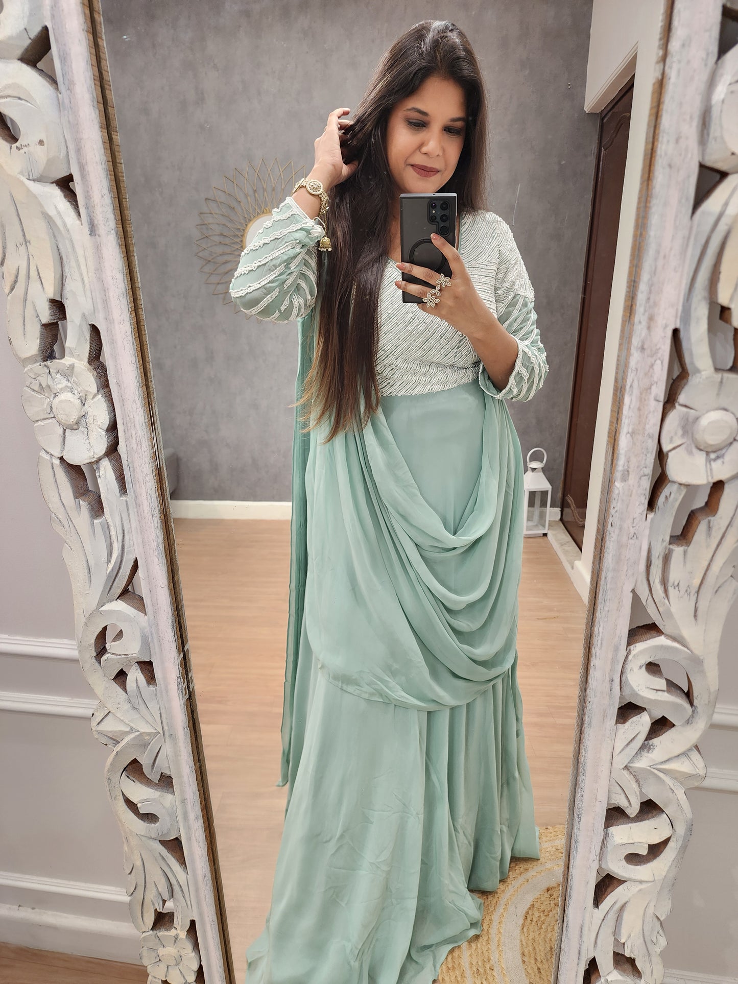 Kaynath mint green drape maxi gown