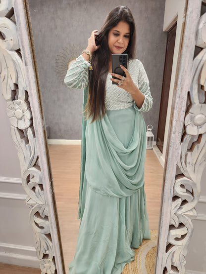 Kaynath mint green drape maxi gown