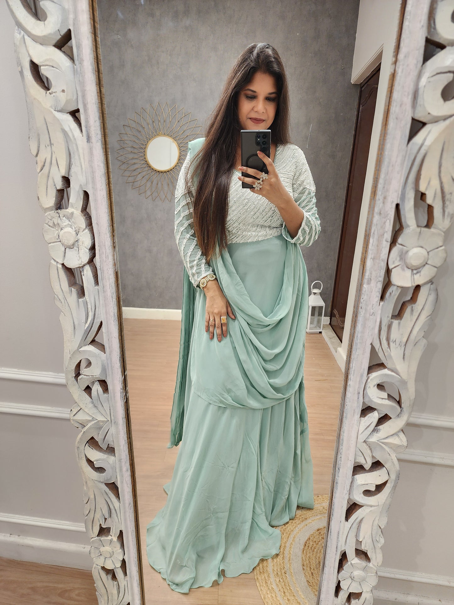 Kaynath mint green drape maxi gown