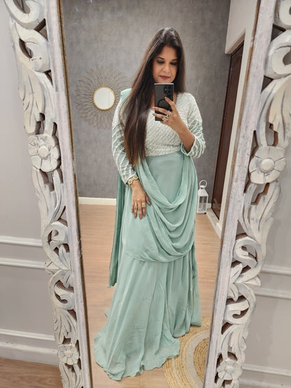 Kaynath mint green drape maxi gown