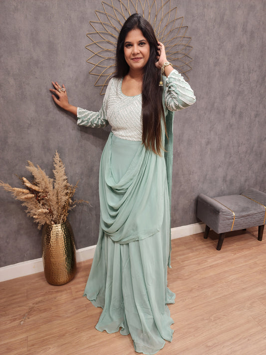 Kaynath mint green drape maxi gown
