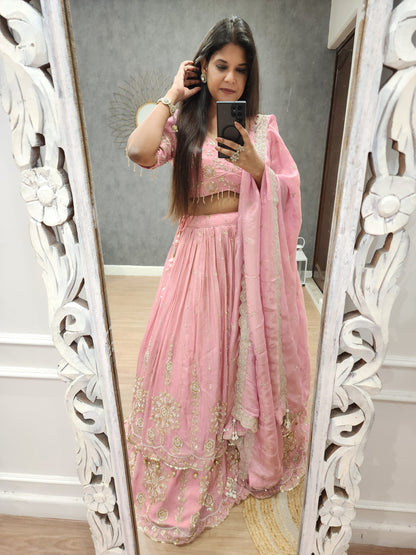 Alia pink double layer lehenga set