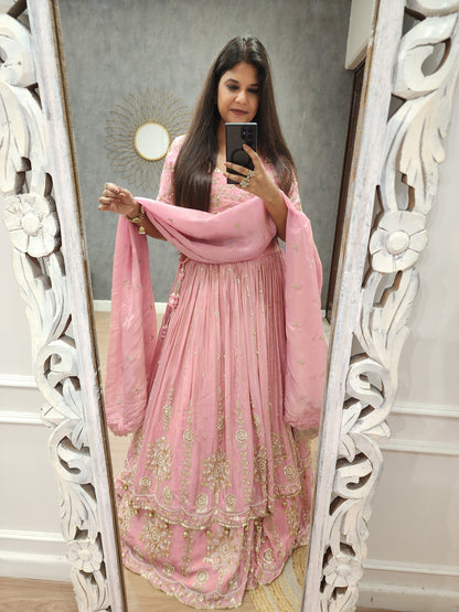 Alia pink double layer lehenga set