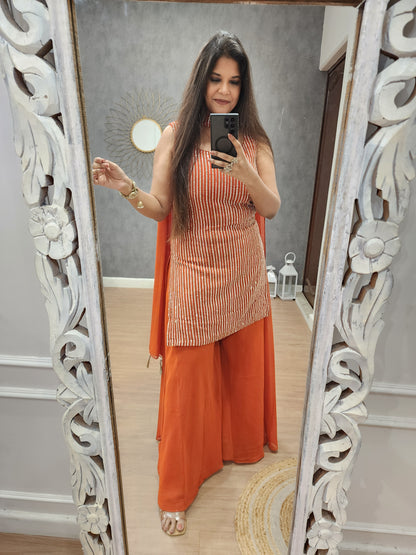 Kismat orange georgette sharara(seperate half sleeves )