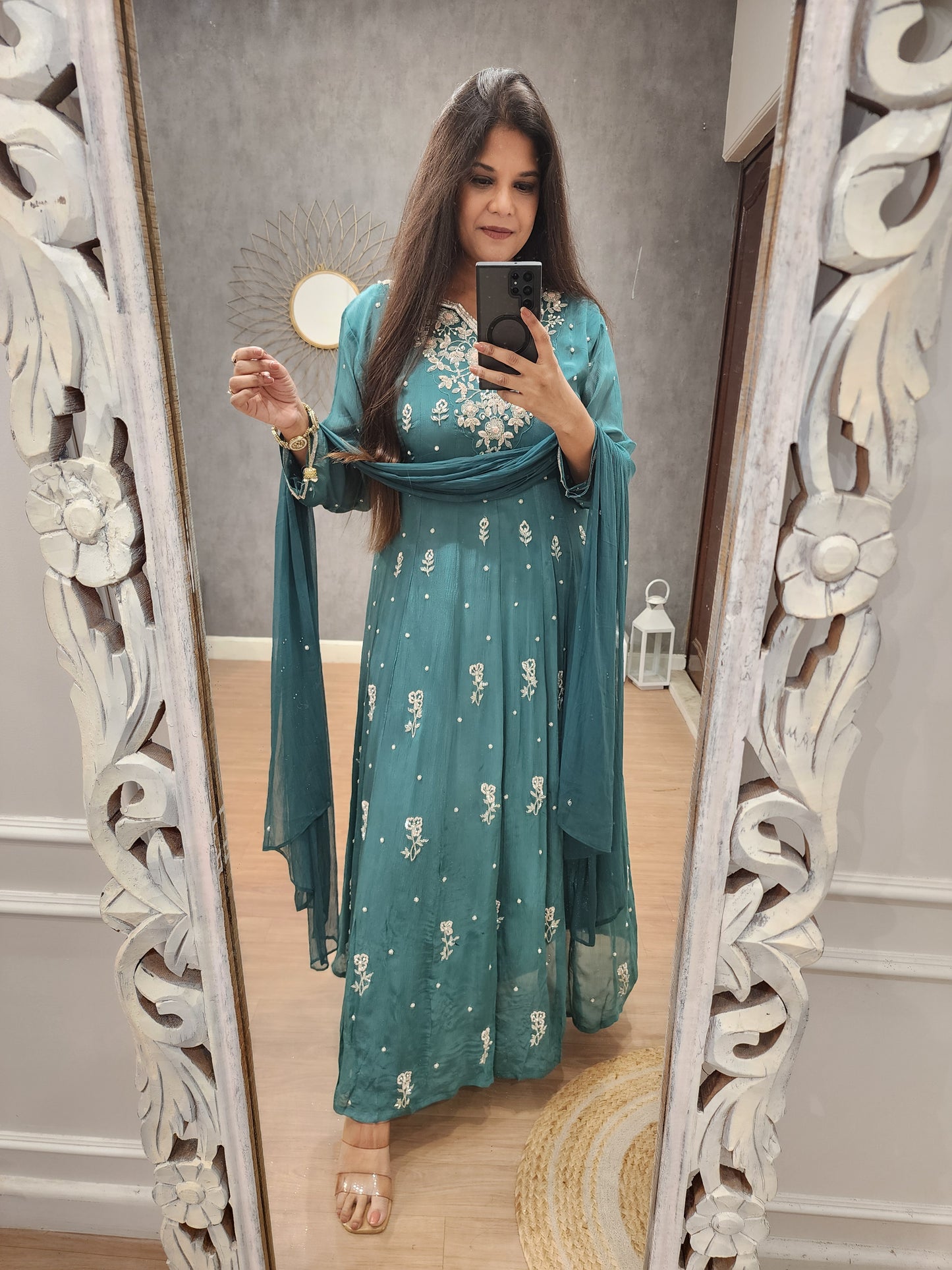 Meera blue anarkali chinon suit