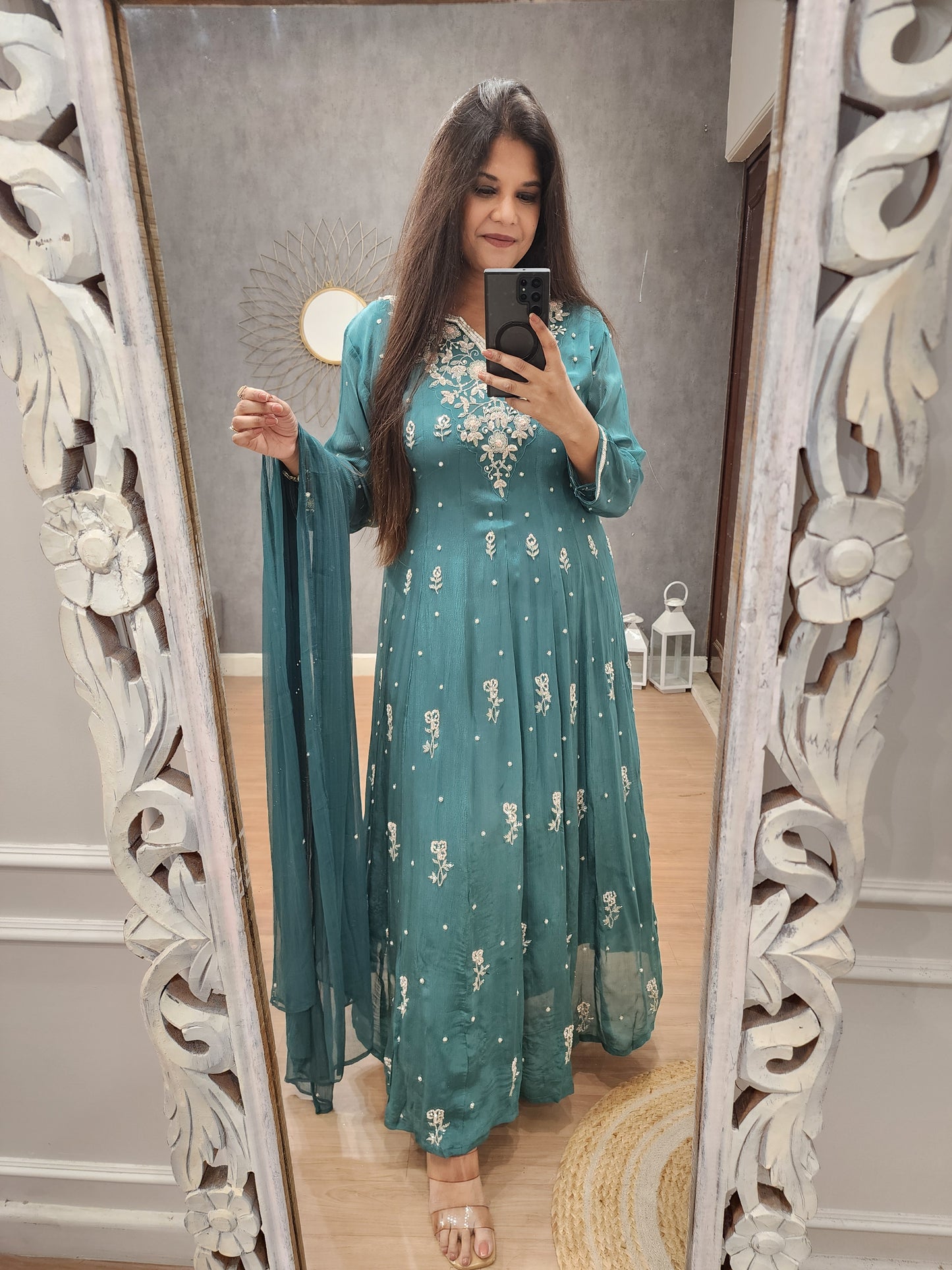 Meera blue anarkali chinon suit