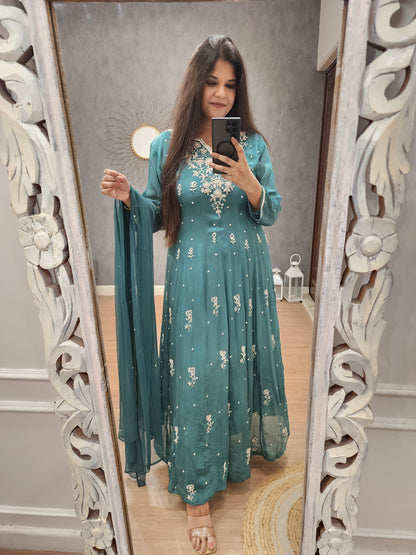 Meera blue anarkali chinon suit
