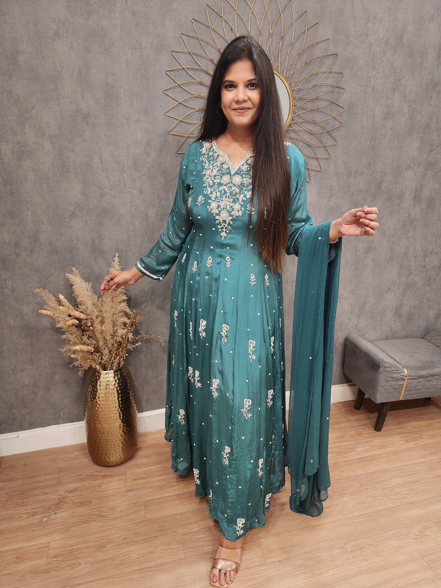 Meera blue anarkali chinon suit