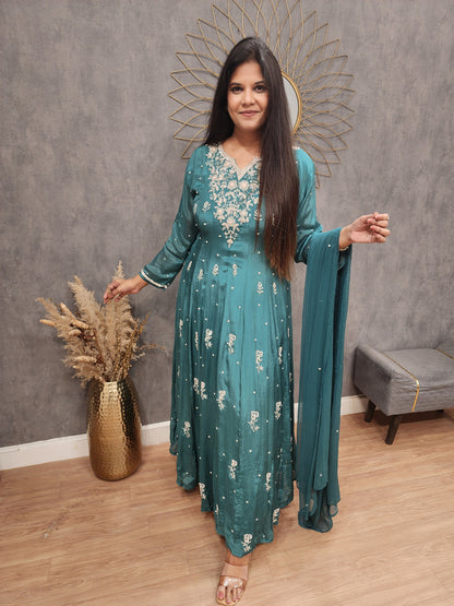 Meera blue anarkali chinon suit