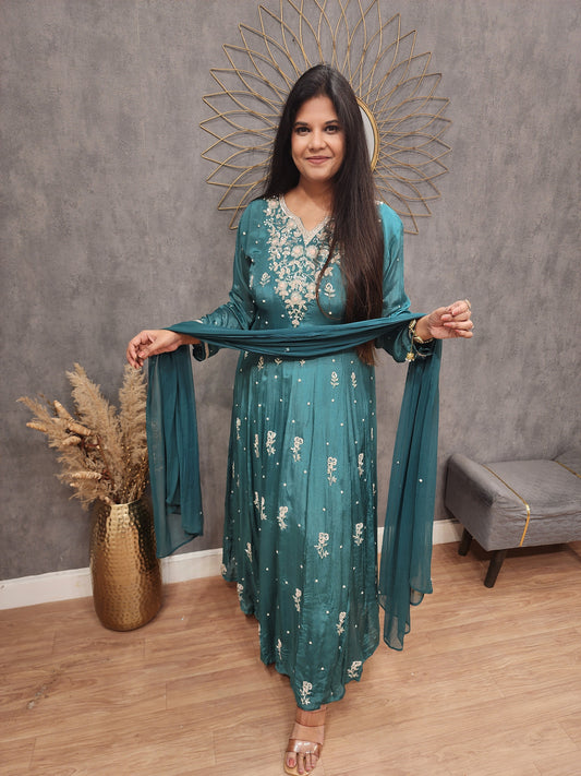 Meera blue anarkali chinon suit