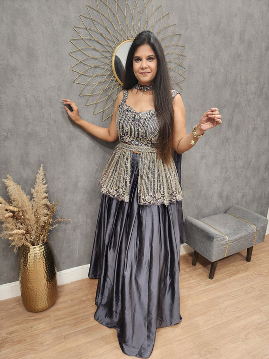 Seerat Metallick grey peplum indowestern dress