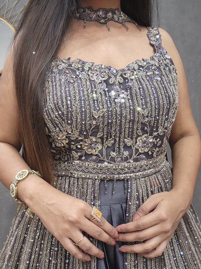 Seerat Metallick grey peplum indowestern dress