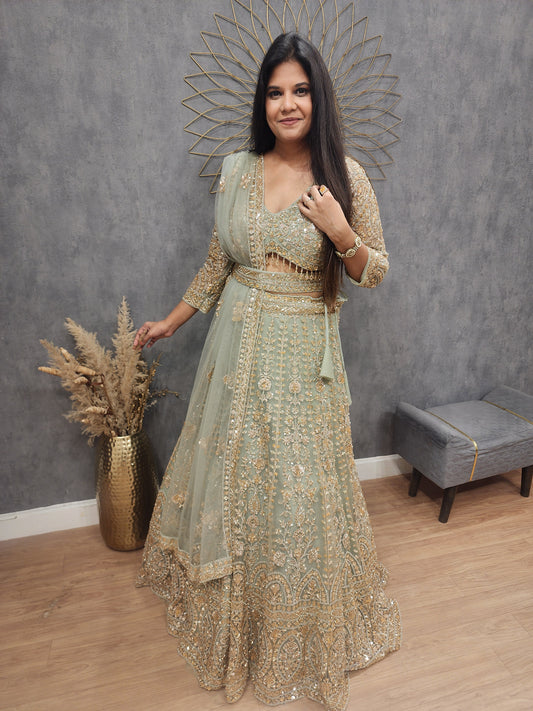 Zeenat mint green lehenga set