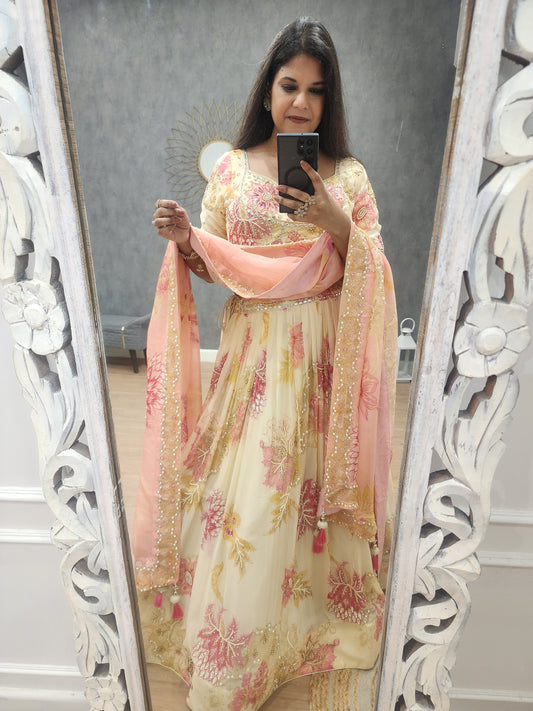 Floral print embroided lehenga set