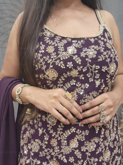 Mahi wine strap sharara suit