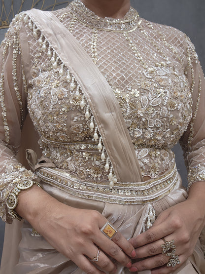 Meera ivory croset drape lehenga