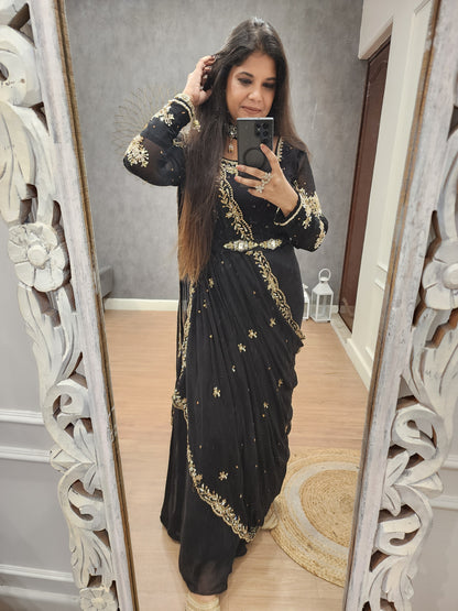Raabta black drape saree with necklace