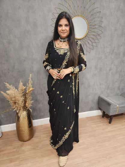 Raabta black drape saree with necklace
