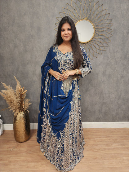 Mannat blue real mirror lehenga set