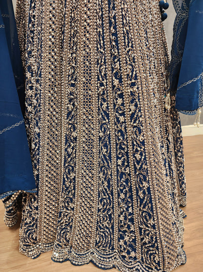Mannat blue real mirror lehenga set