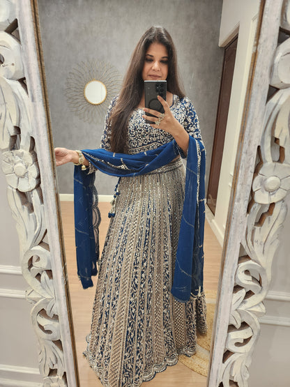 Mannat blue real mirror lehenga set
