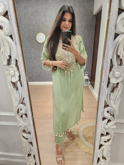Phiran green crush tissue co-ord set