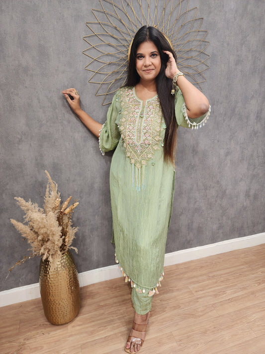 Phiran green crush tissue co-ord set