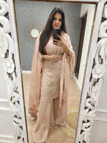 Swan peach Embroided sharara suit