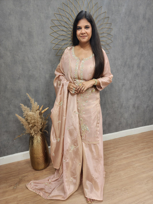 Swan peach Embroided sharara suit
