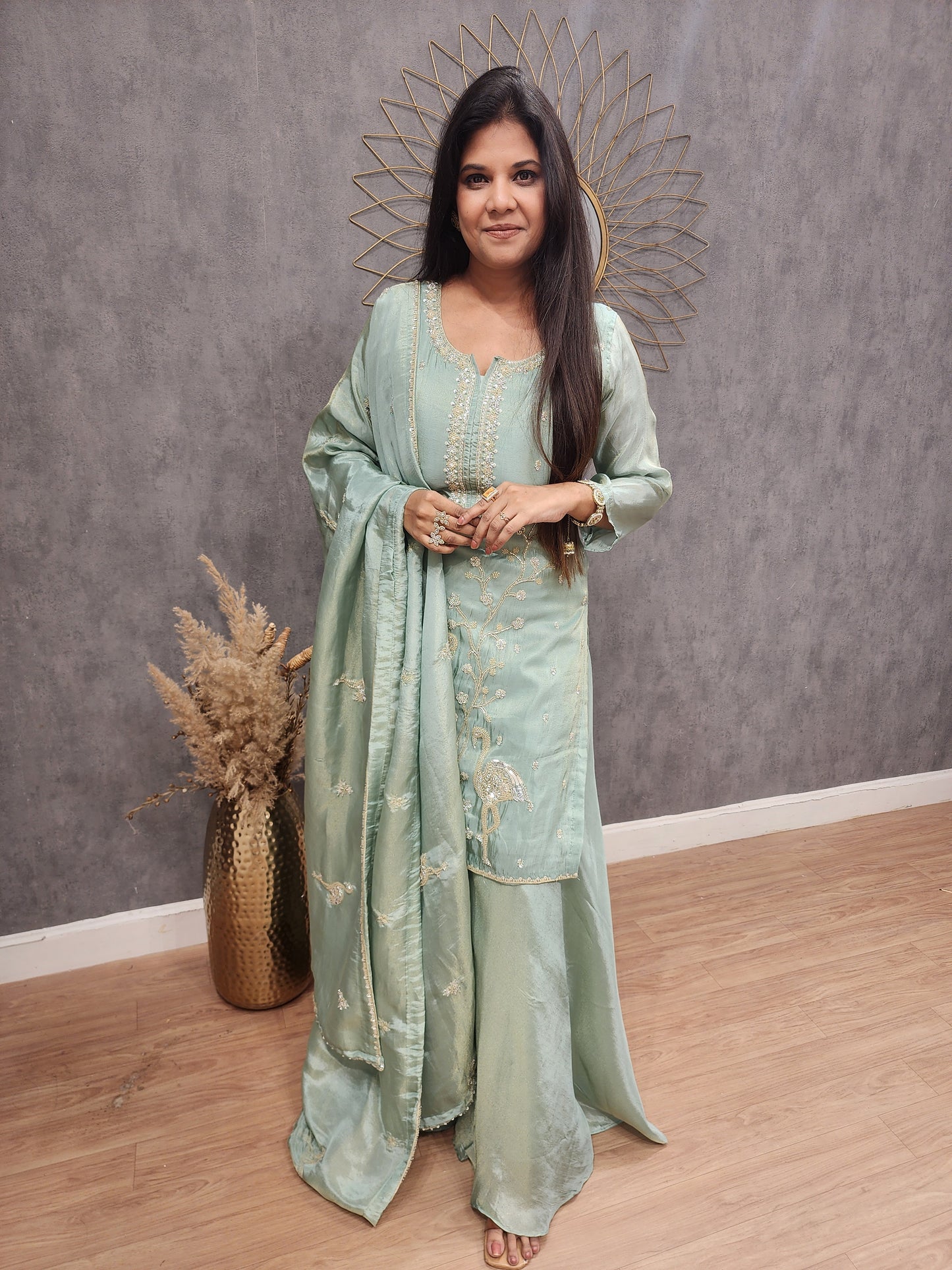 Swan peach Embroided sharara suit