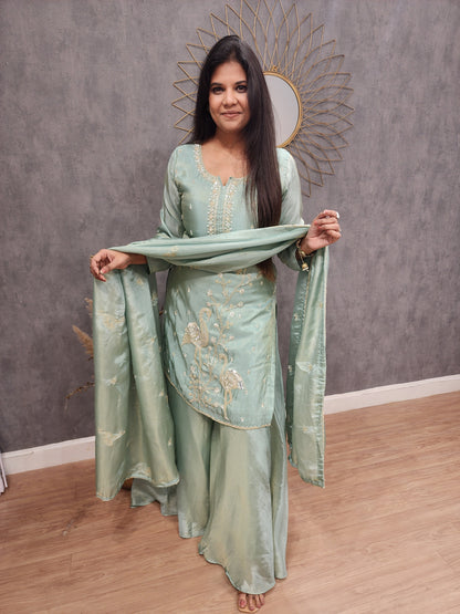Swan peach Embroided sharara suit