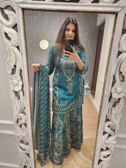 Shehnaaz green digital print sharara suit