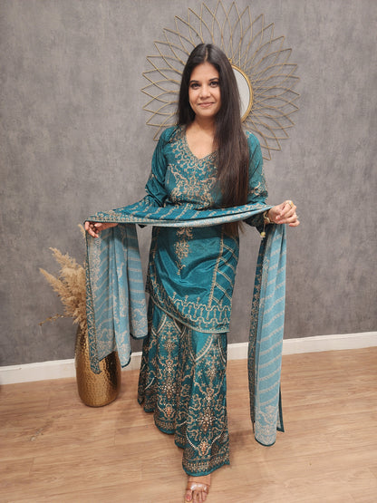 Shehnaaz green digital print sharara suit