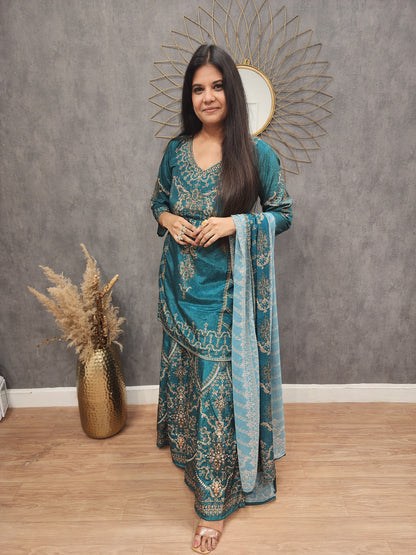 Shehnaaz green digital print sharara suit