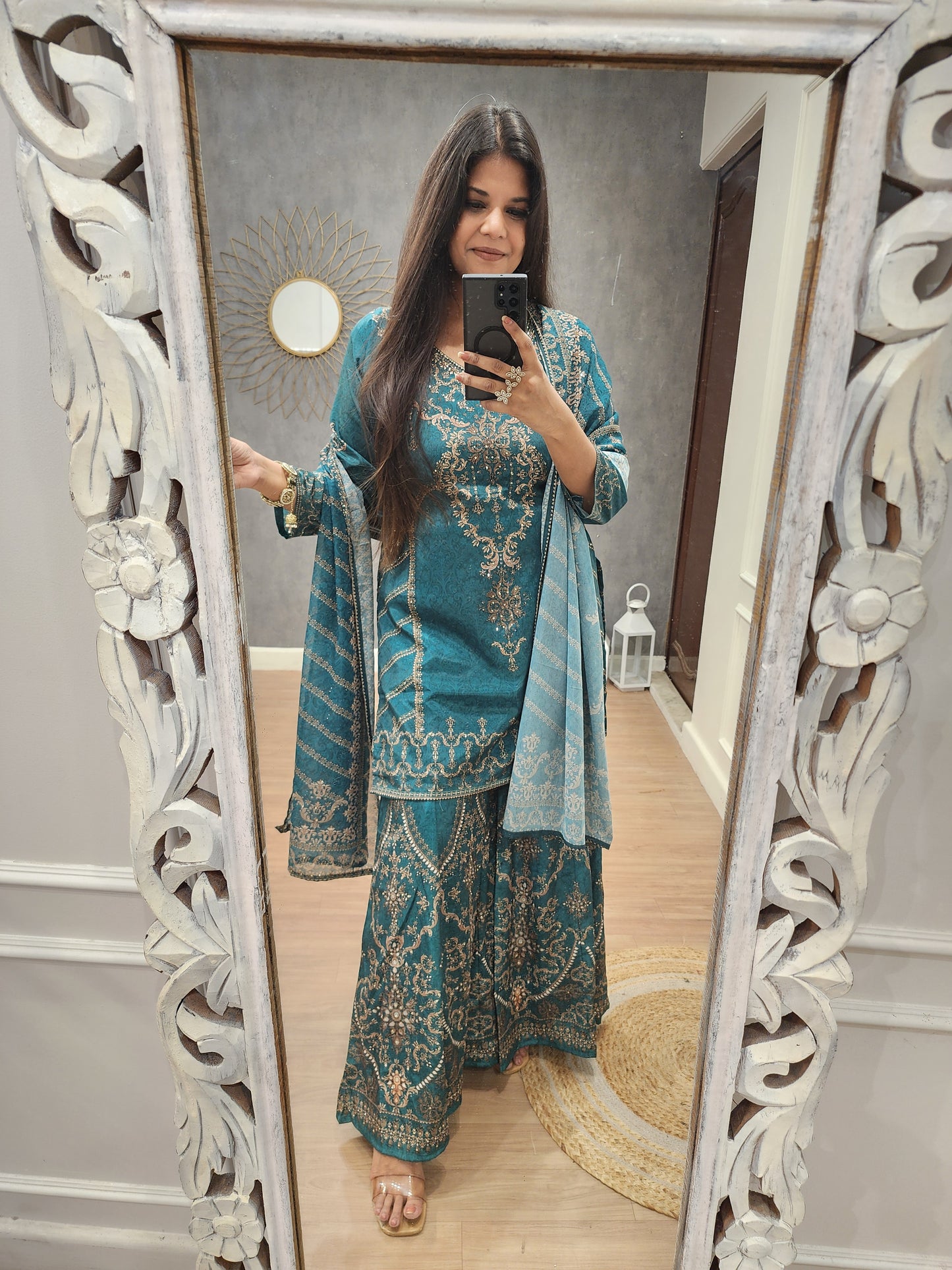 Shehnaaz green digital print sharara suit