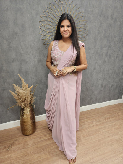 Shanaya onion pink drape saree