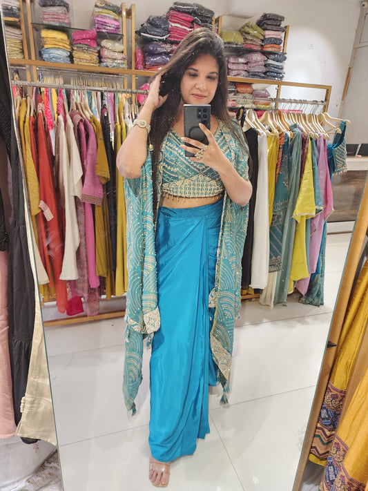 Nayantara bandhani cape cowl dress