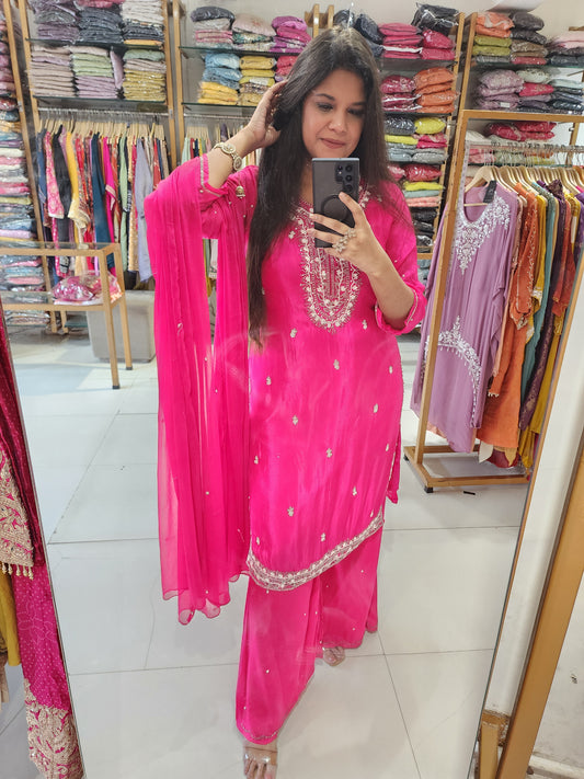 Hotpink Embroided sharara suit