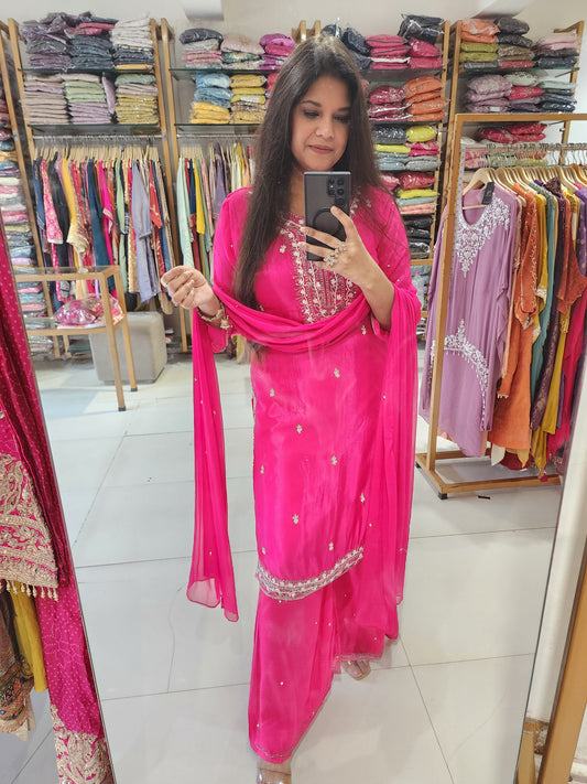 Hotpink Embroided sharara suit