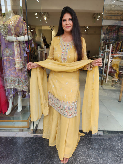 Yellow tissue sharara suit