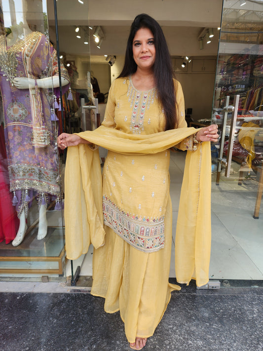 Yellow tissue sharara suit