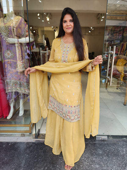 Yellow tissue sharara suit