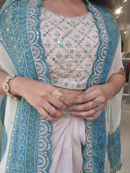 Malti bandhani blue cape indowestern cowl dress