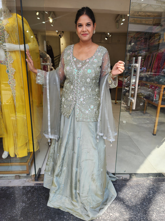 Kurbat metallick green indowestern dress