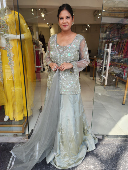 Kurbat metallick green indowestern dress